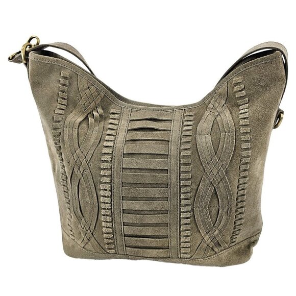 NANETTE LEPORE Bone Suede Hobo Shoulder Bag with Intricate Woven Design - Picture 11 of 11